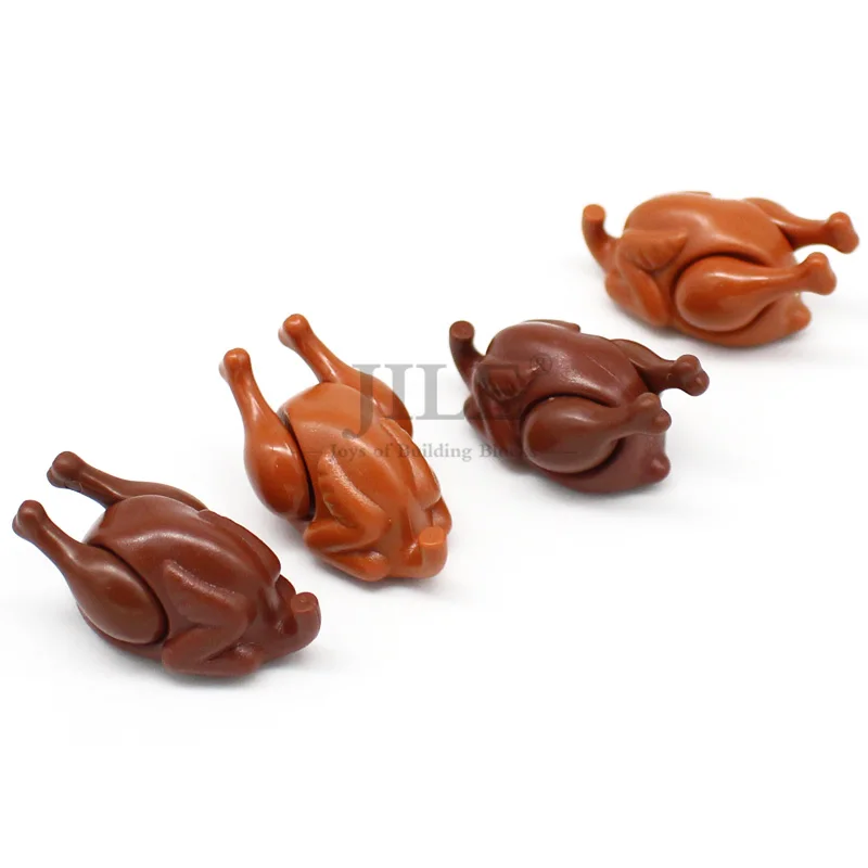 10 Stück MOC Bausteine Türkei Körper mit Huhn Drumstick Lebensmittel 33048 33057 Kompatible Halloween House Party Küchenblöcke