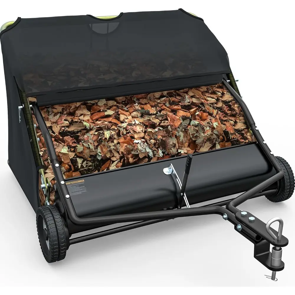 

20 Cubic Ft. Lawn Sweeper, Towable Grass & Leaf Collector, Adjustable Brush Height, Black