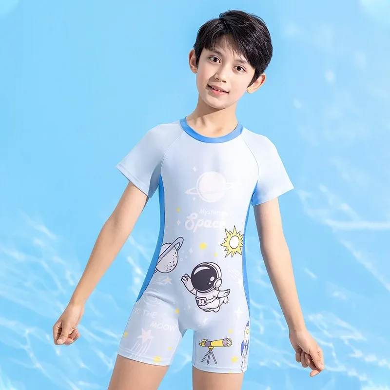 2024 New Summer One-piece Sports Style Swimsuit Children\'s Swimsuit Boys Small Children Big Boys Sunscreen Quick Drying