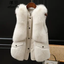 New Winter Fox Fur Imitation Mink Vest Women's Short Stitched Sheepskin Warmth Female Waistcoat Jacket