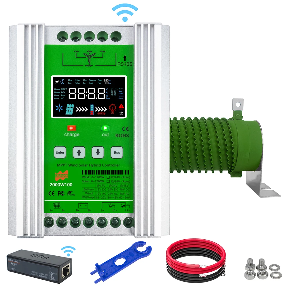 1200W 12V24V 48V MPPT Hybrid Wind Solar Controller Charge And Discharge Regulator for Wind Max 600w Solar 600W With WiFi Monitor