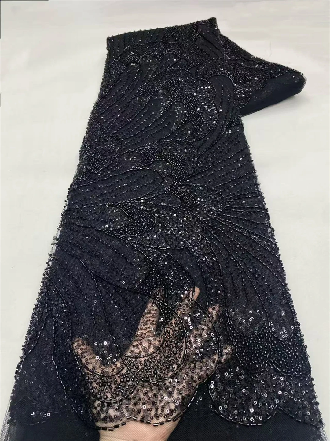 

2026 Elegant African Nigerian Fashion Beaded Lace High-end Luxury French Sequins Mesh Lace Fabric Women's Evening Dress Party