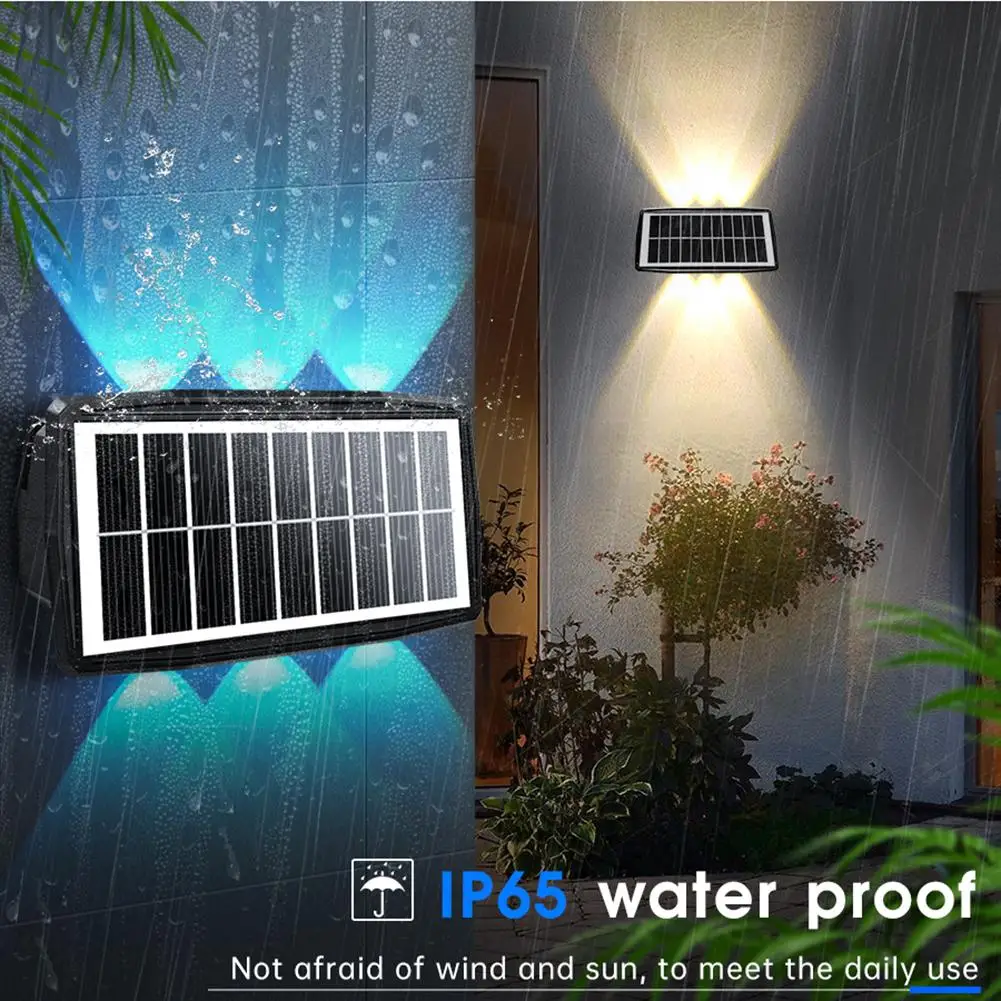 LED Solar Wall Light Outdoor IP65 Waterproof Auto ON/Off Garden Step Stair Decor Lights RGB Warm White Up And Down Lighting