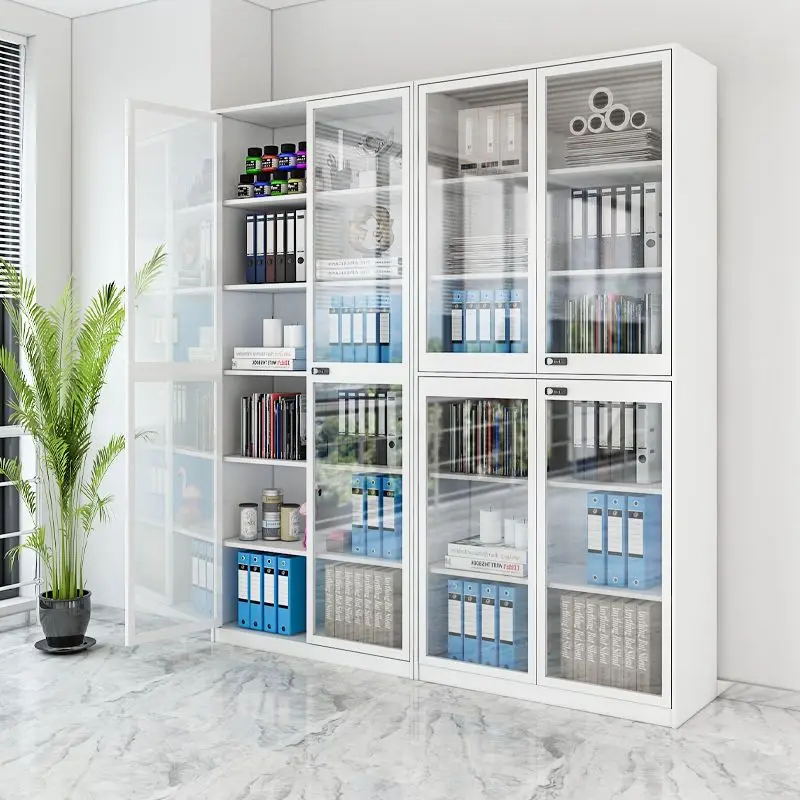 Household Dust-proof Glass Door Steel Bookcase, Living Room Floor-to-ceiling Transparent Door Wrought Iron Bookshelf - view 3