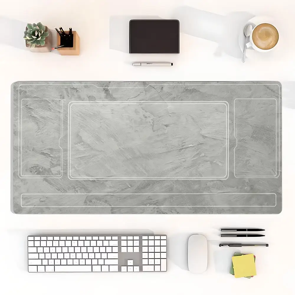 Light grey marble rectangular zone playmat minimalist neutral card game outline slip mat for laptop desk