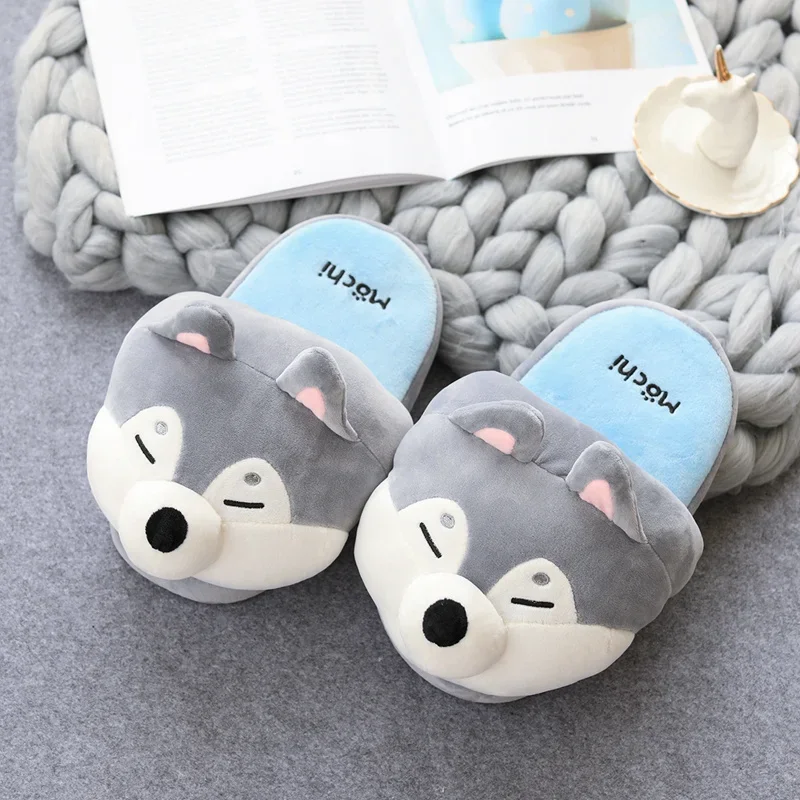 Corgi Cute Funny Adult Slippers Flat promotion fashion ladies soft fox fur husky cute dog plush winter women indoor slipper