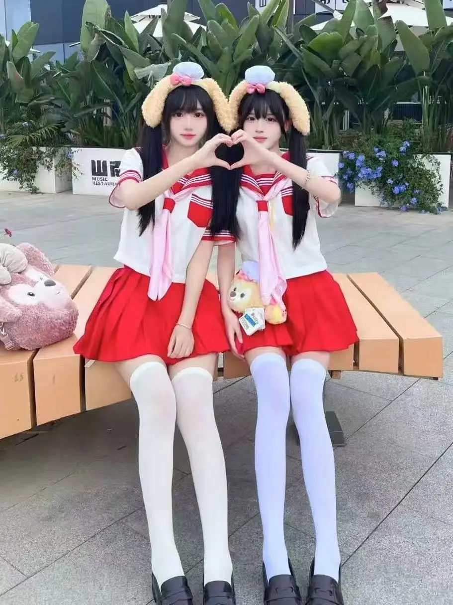 

Academy Style Red School Uniform Long/Short Sleeve Skirt Cosplay Outfit