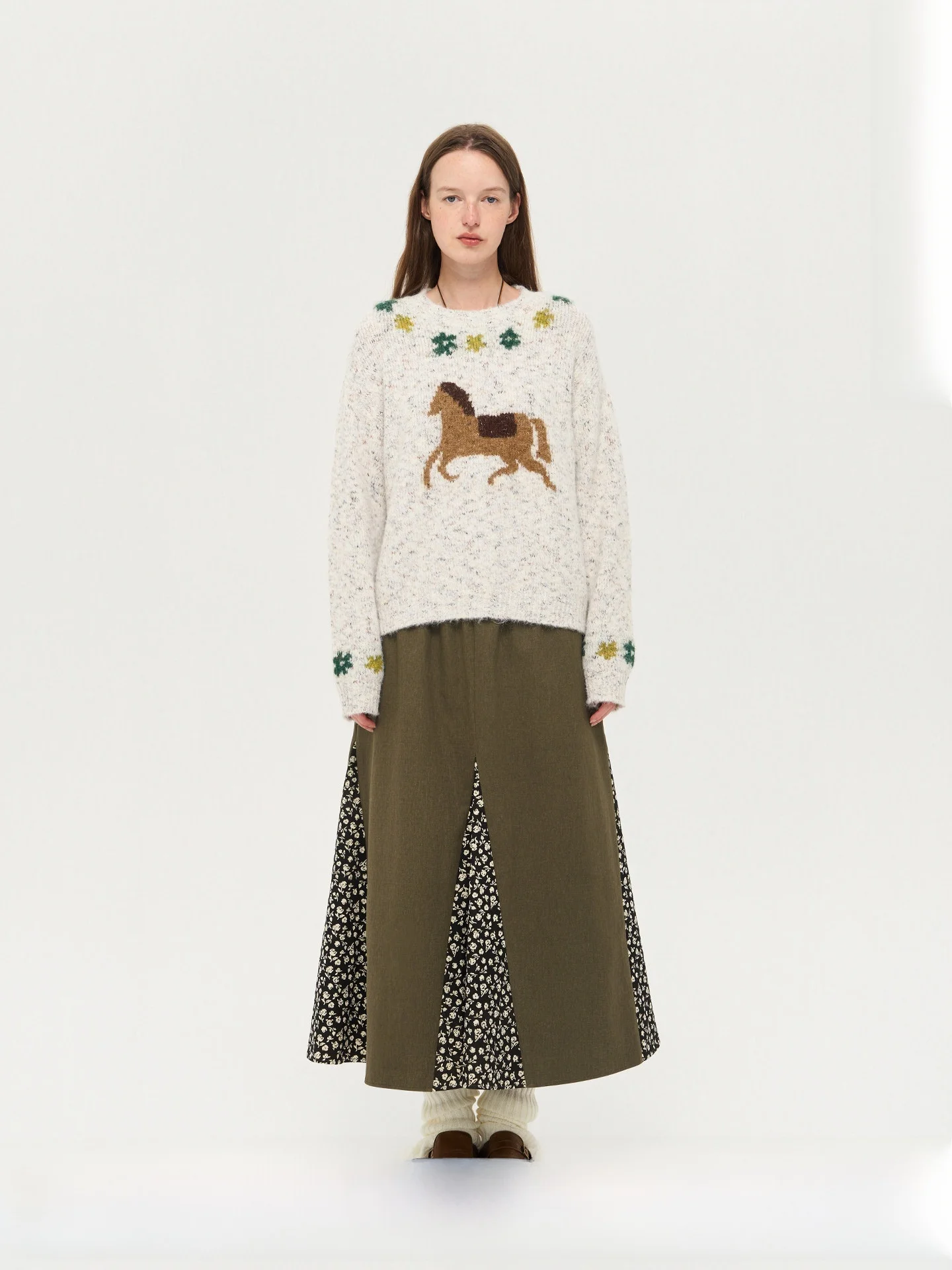 

Теплый мягкий вязаный свитер из смешанной пряжи с интарсией, свободного кроя, женский, осенне-зимний, с круглым вырезом, длинный рукав