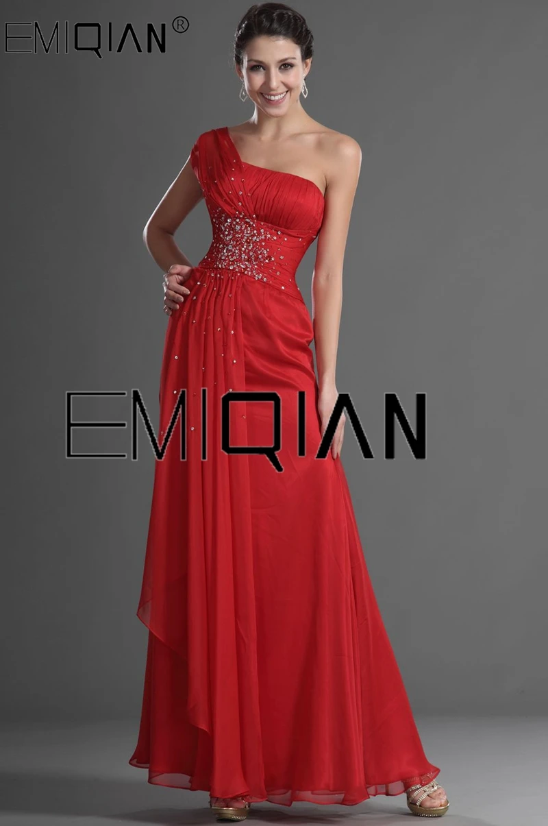 New Design Party Dress Stylish Single Shoulder Beaded Chiffon Evening Dress