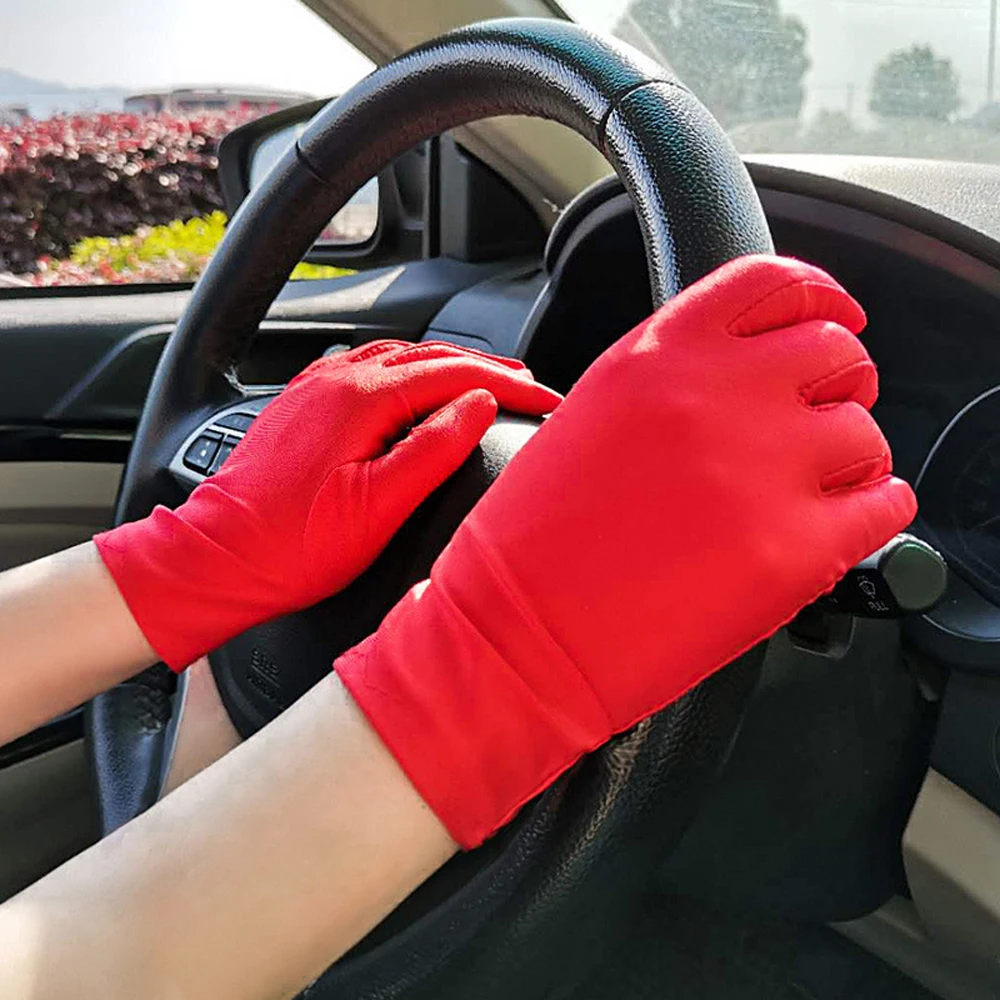 

Cycling Women Pure Color Spandex Elastic Summer Sun Protection Etiquette Gloves Anti-UV Driving Gloves