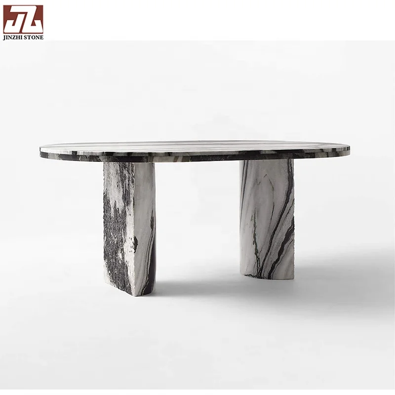 

Modern Classic White Panda Round Marble Coffee Table Base Calcite Stone Dining Kitchen Tea Tables Living Room Furniture Series