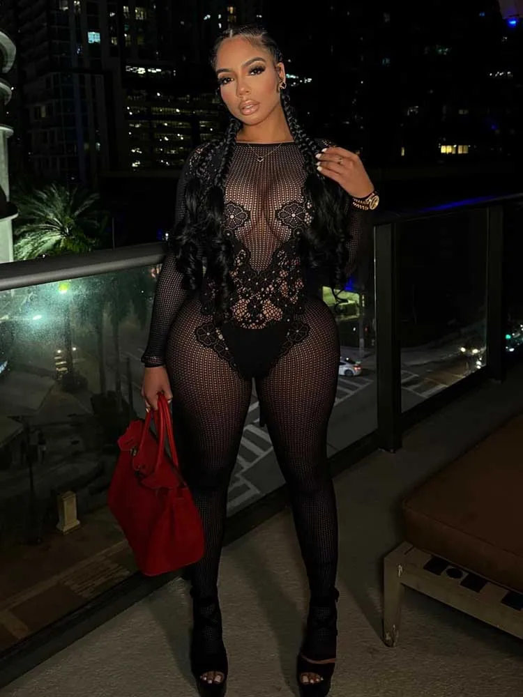 Black Tight Jumpsuit for Women One Piece Outfits Adult Pajamas Jumpsuit Long Sleeve Jumpsuit Sexy Lingerie