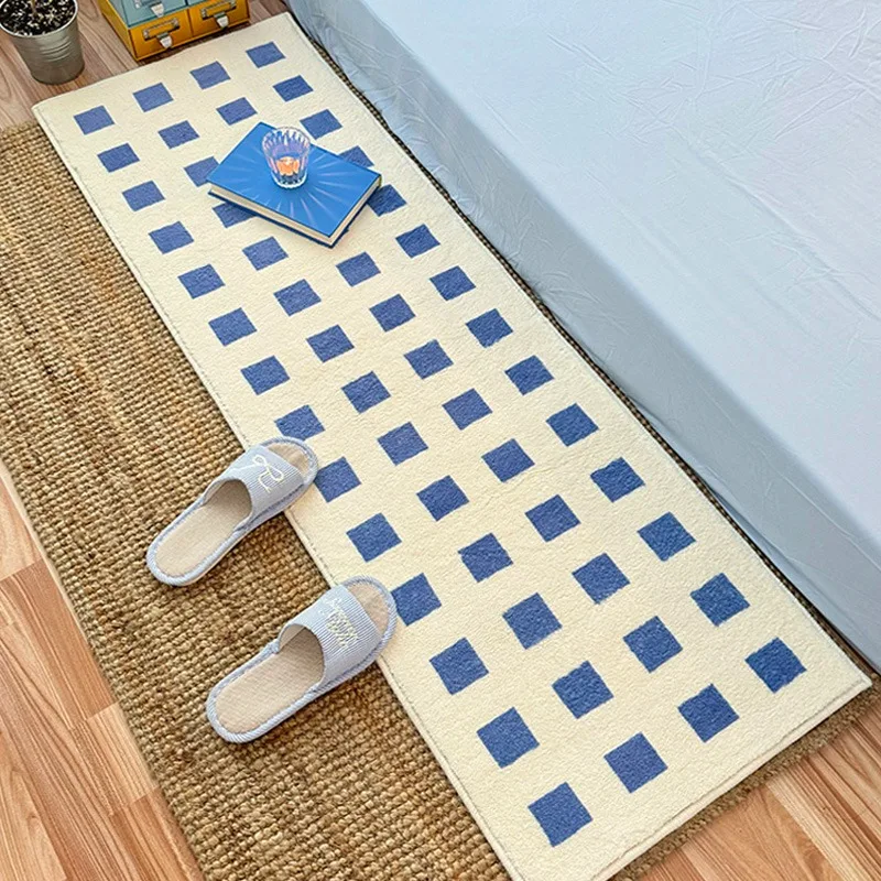 

Bedroom Bedside Carpet Checkered Floor Mat Girls Room Long Rug Plush Soft Fluffy Foot Mats Home Decoration Alfombra Dormitorio