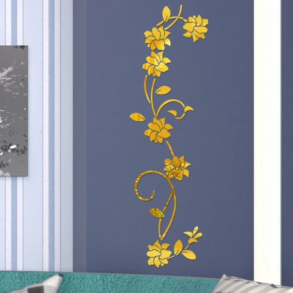 1 Set Wall Sticker 3d Acrylic Flower Vine Wall Sticker Mirror Wall Sticker For Wall Door Living Room Bedroom Decal DIY Decor