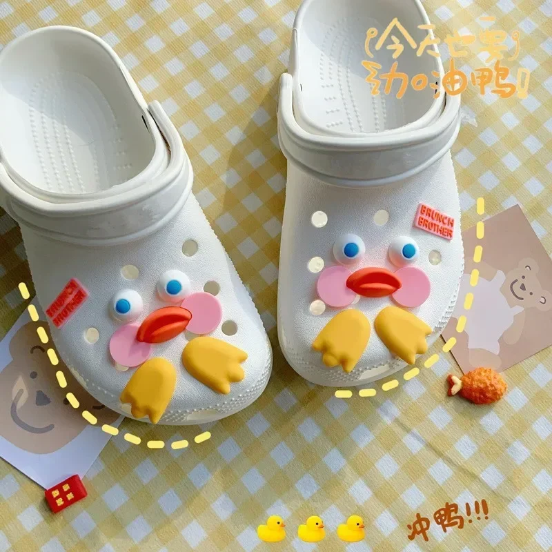 2024 New Cute  Eye Little Yellow Duck Hole Shoes Charms Decoration Shoe Buckle Funny Swirl Eyes Duck Shoes Flower Accessories