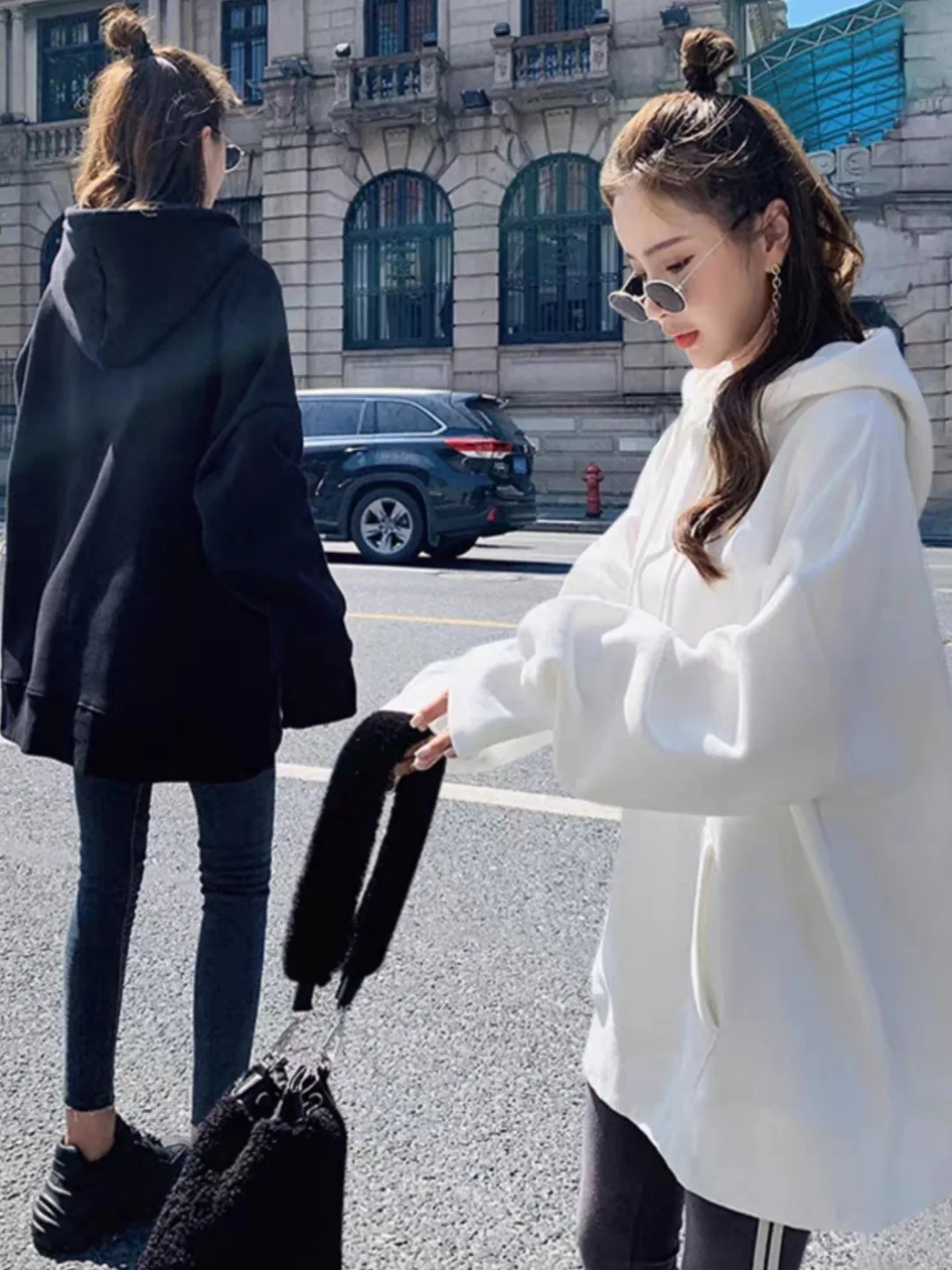 

Белая толстовка с капюшоном для женщин, новинка ранней осени, корейский свободный крой, удлиненная, прикрывающая бедра, верхняя одежда