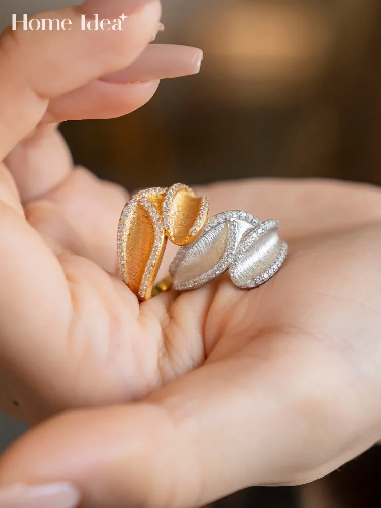 

French Style Women Sweet Ginkgo Leaf 925 Silver Ring Adjustable Opening Fashion Fine Jewelry Designer Ladies Rings Accessories