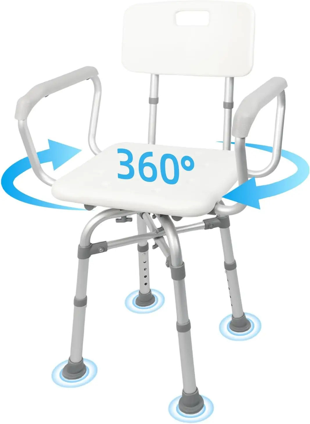 

360° Swivel Shower Chair for Elderly and Disabled, Adjustable Arms and Back, Heavy Duty 300lbs Bath Seat