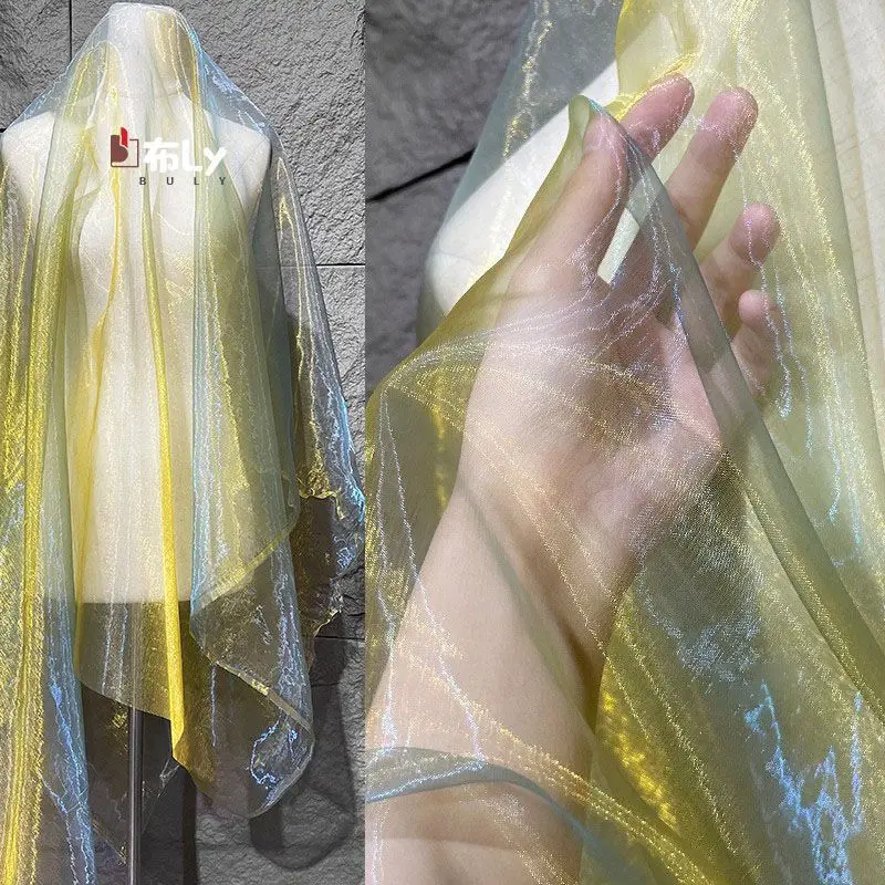 

Water light two-color yarn bright silky high-density organza transparent fabric laser gradual change wedding designer dress