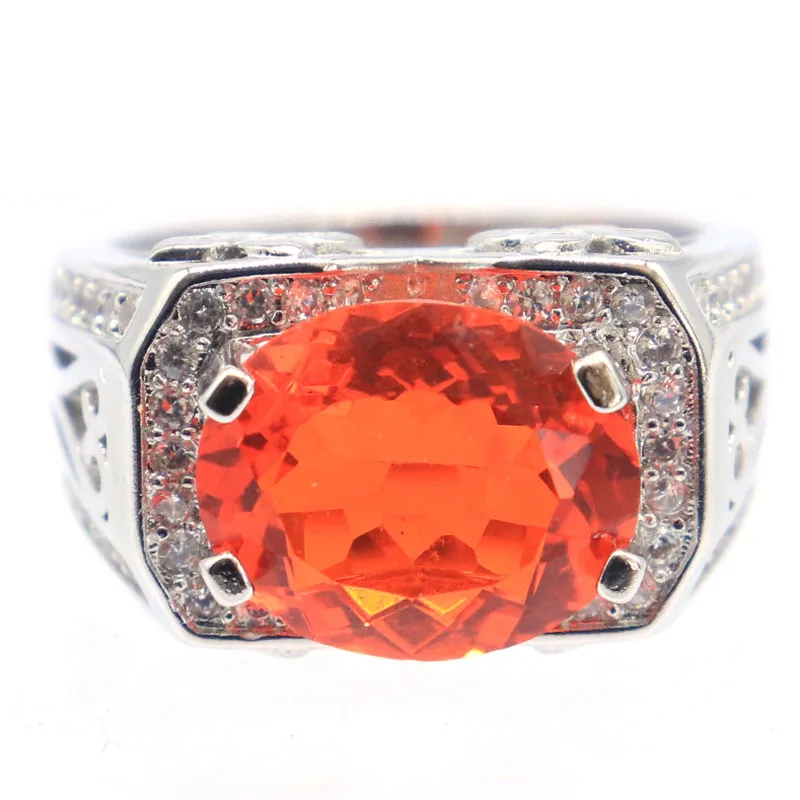 

6.5g Real 925 Solid Sterling Silver Rings Customized Orange Spessartine Garnet Blood Ruby Peridot Violet Tanzanite CZ Women