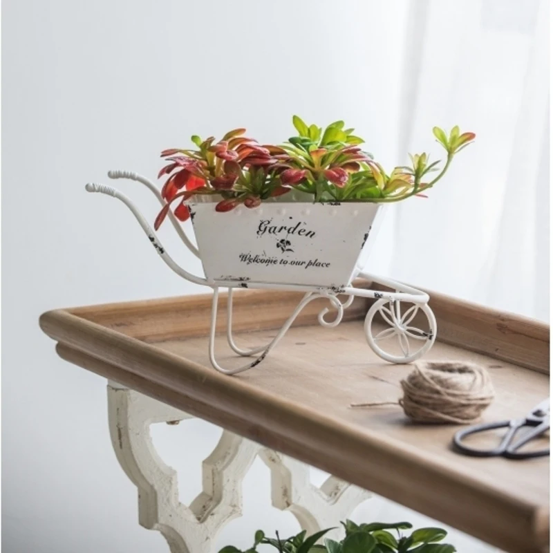 11.5X4x7 "الأبيض المعادن المتعثرة عربة يدوية زارع ديكور منضدية حديقة فناء المنزل لهجة حلية #6