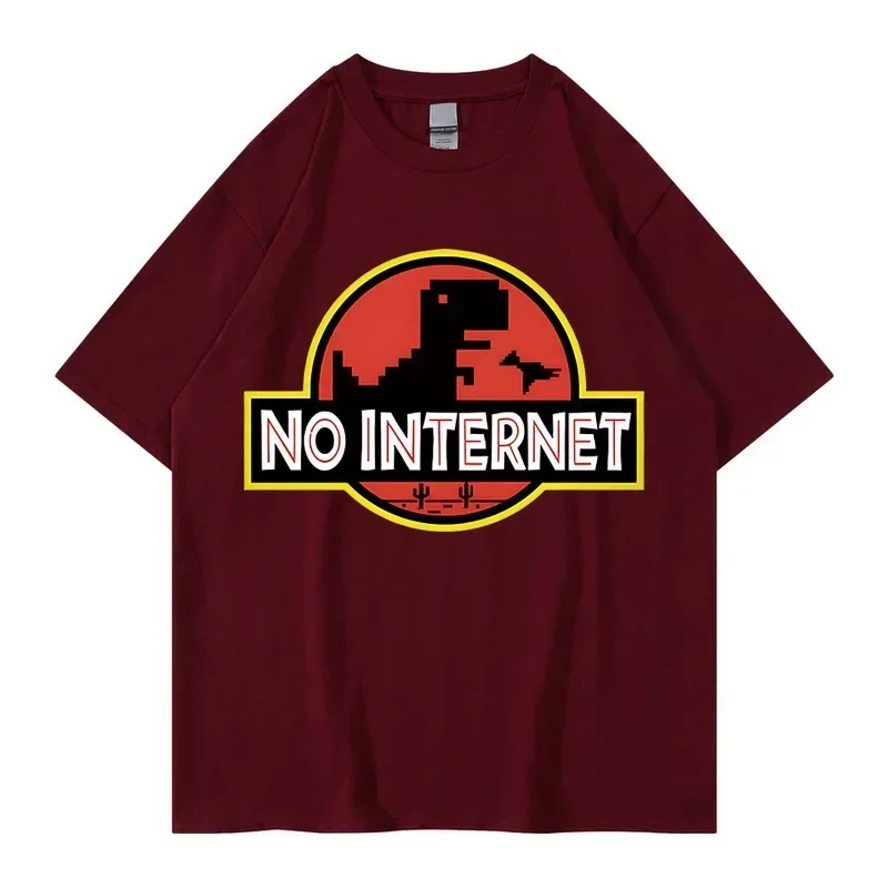 Cartoon Dinosaur tee shirt Printed No internet T shirt men dino tshirt funny Harajuku Tops Men's t-shirt