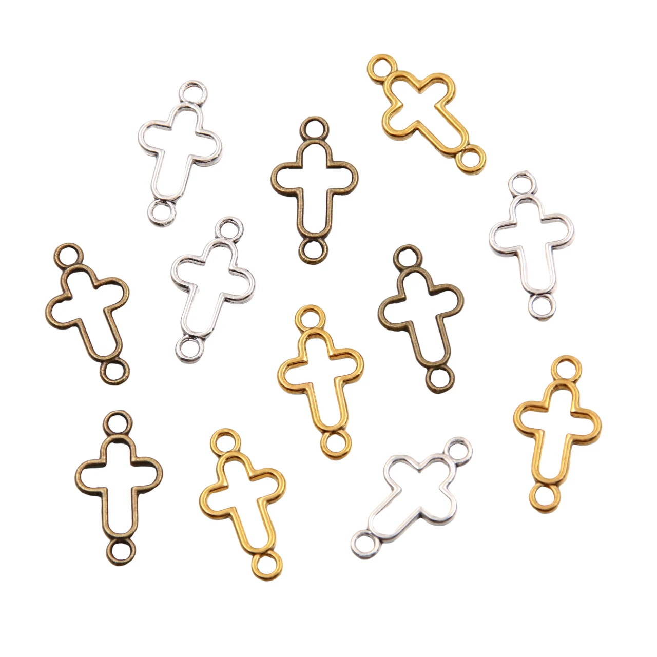 60Pcs 10*19mm 3 Color Zinc Alloy Necklace Charm Jewelry DIY Hollow Geometric Shapes Connector Pendant Necklace