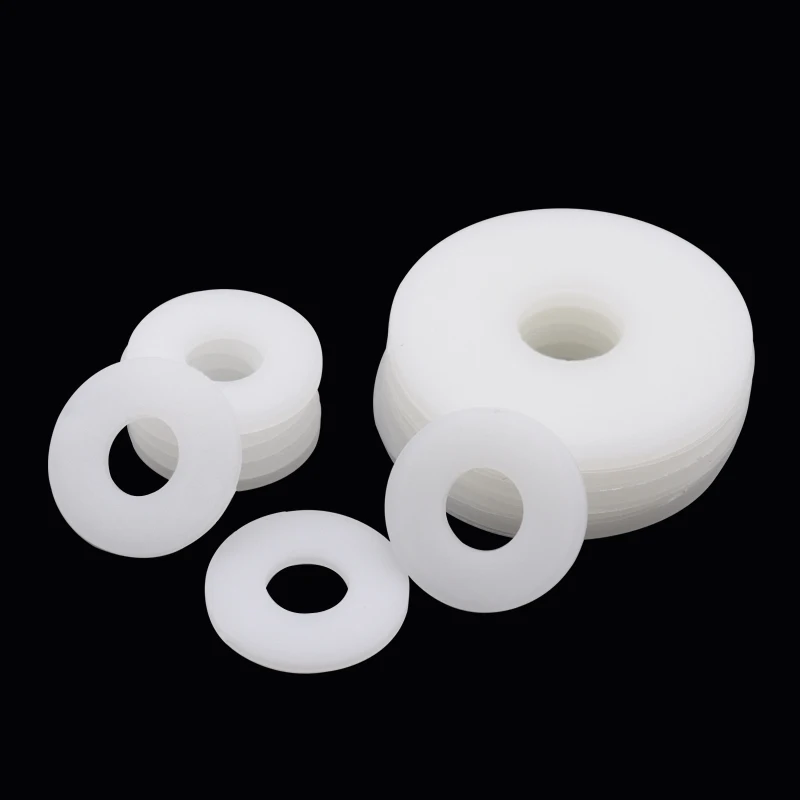 50~500 Stück M2 M2.5 M3 M4 Weiße Kunststoff-Nylon-Unterlegscheiben, Gummi-Isolierte Flachdichtungen, PTFE-Kunststoff-Schraubenscheiben – Detail 6