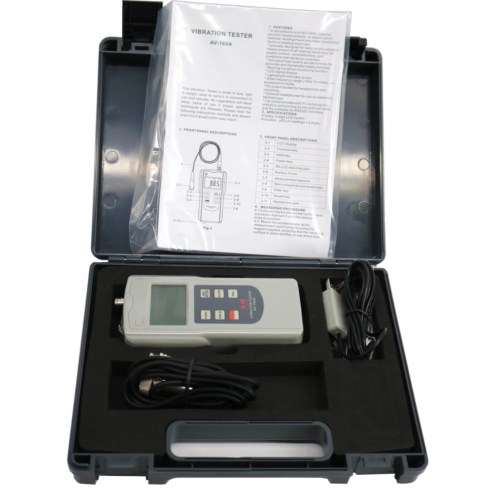 AV-160A Trillingstester Draagbare trillingsmeter Snelheidsbereik: 0,1 ~ 400,0 mm/s True RMS