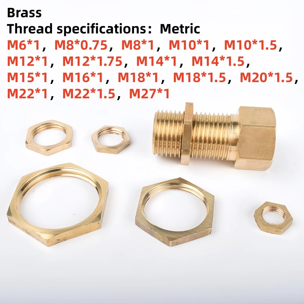 5Pcs Brass Hex Lock Nuts Pipe Fitting Flange Nut M6 M8 M10 M12 M14 M16 M18 M20 M22 M27 Metric Female Thread Hexagonal Shank Cap