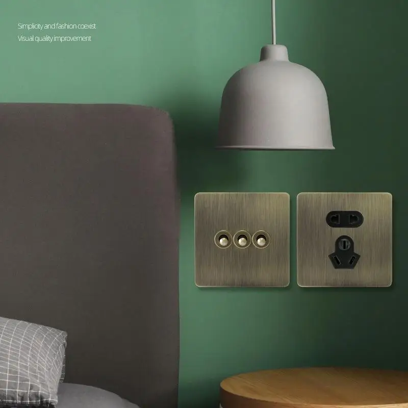 الرجعية الاتحاد الأوروبي لوحة معدنية الجدار تبديل مفتاح الإضاءة المقبس، البرونزية العتيقة الفولاذ المقاوم للصدأ الجدار مفتاح الإضاءة