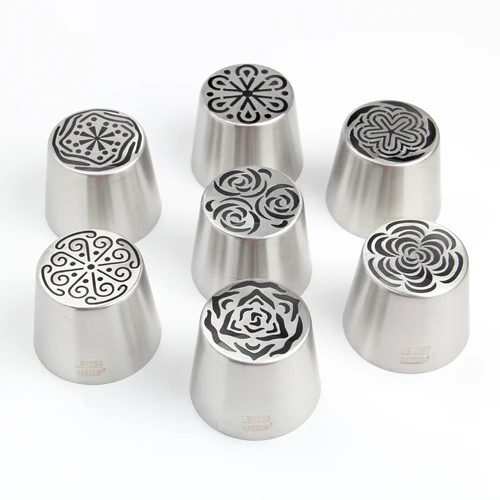 MRF 스테인리스 스틸 XL 러시아 아이싱 노즐 세트, 브러쉬 페이스트리 베이킹 팁 도구 키트, HBLBNOSET9, 7 개, 최신 도착 