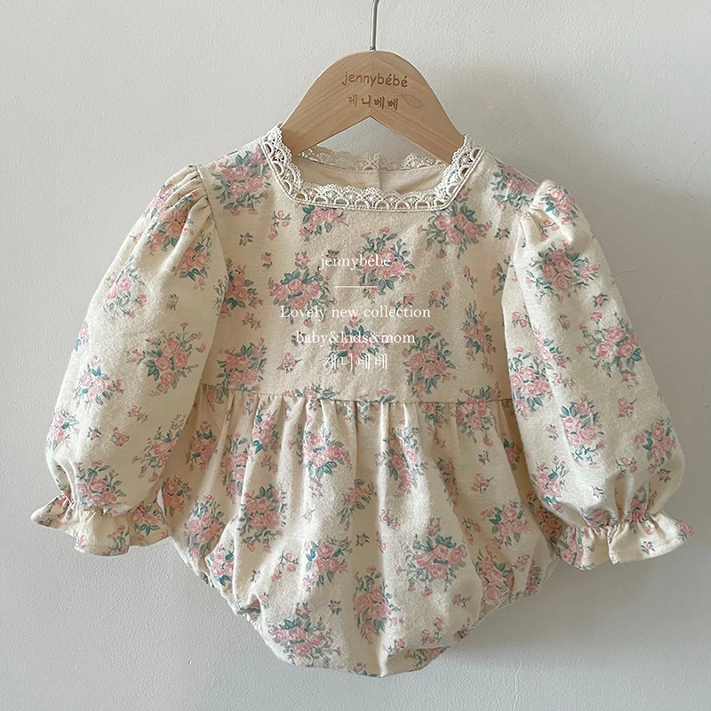 Autumn Spring Baby Girl Party Dress Long Sleeved Cotton Floral Printing Sister Dress Kids Princess Dresses Baby Girl Romper