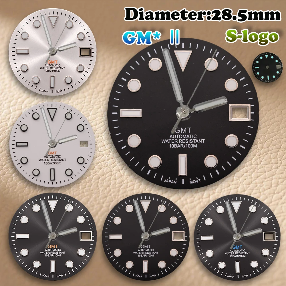 

28.5mm S Logo Red Green GMT Dial Fit NH34 Movement Ice Blue Luminous Sunray Black Dial Watch Modification Accessories