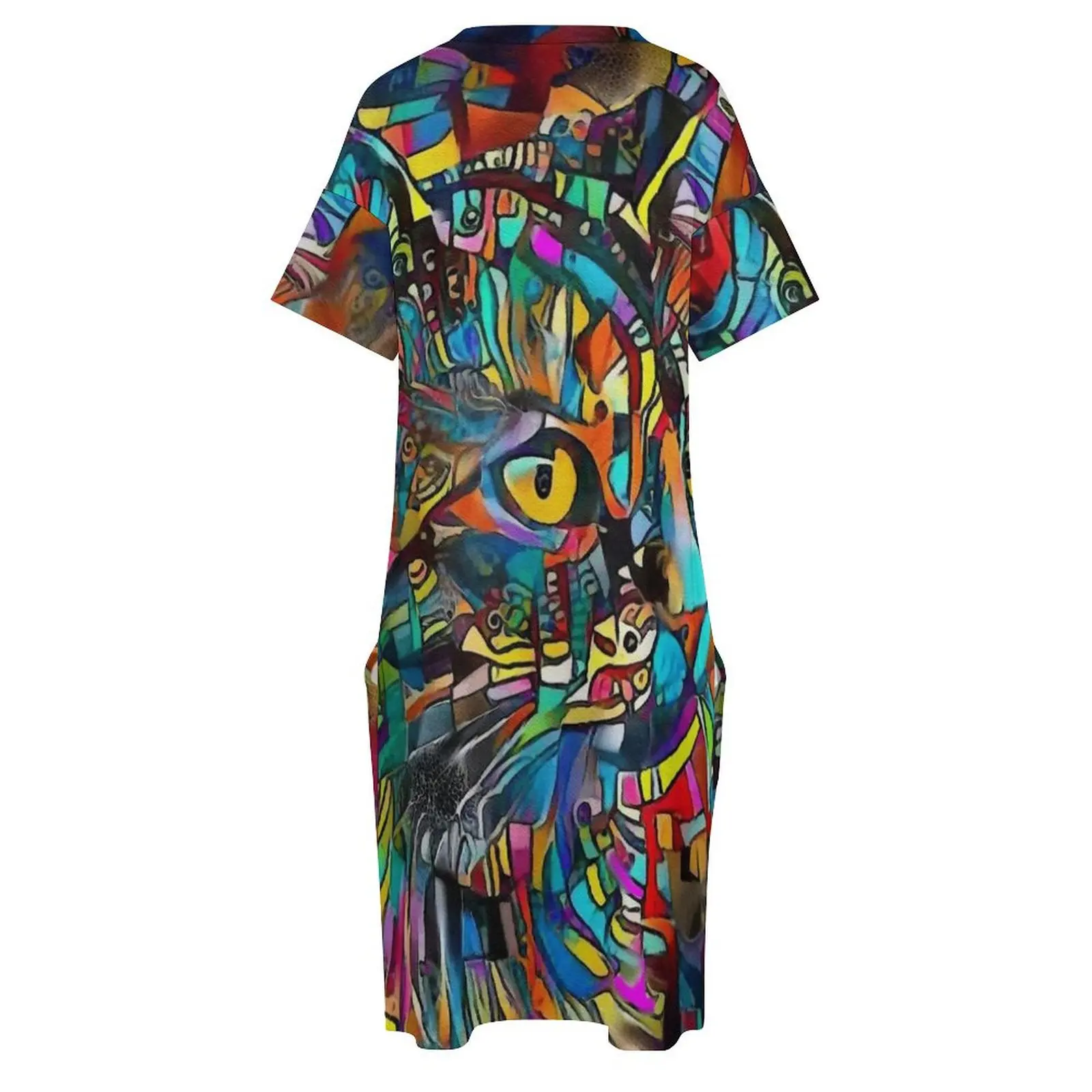 Ugür, cat, chat, cat, lea roche paintings Loose Pocket Dress women long dresses beach dress Clothing