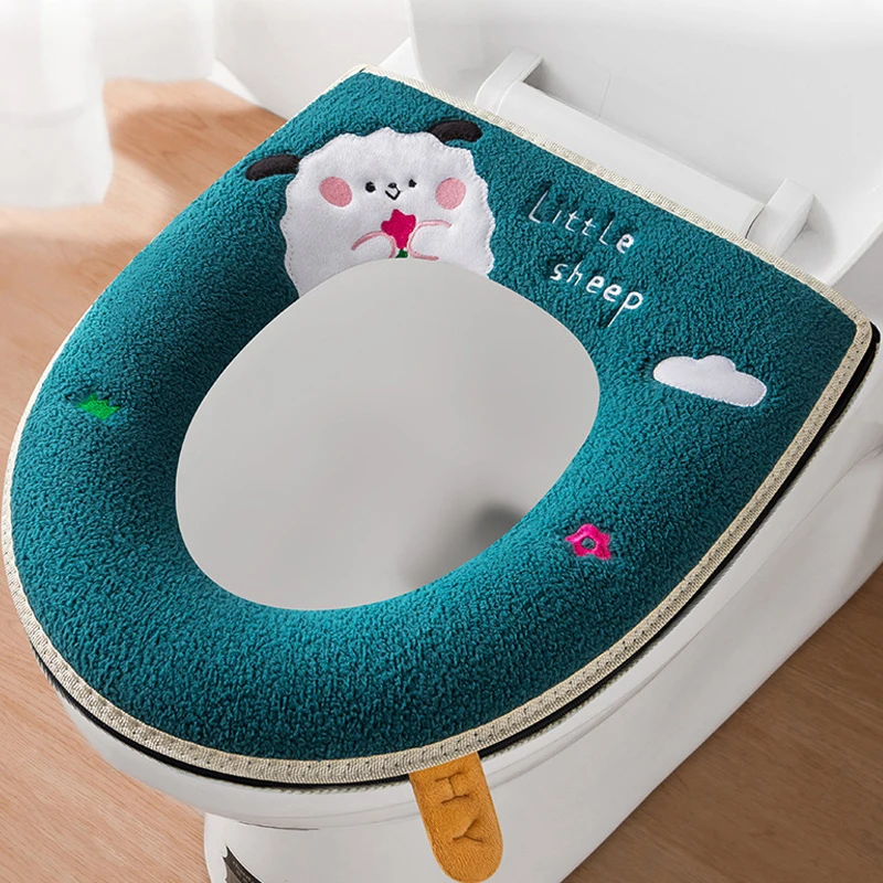 Toilet Seat Cover Bathroom Products Toilet Mat Set  Toilet Seat Lifter Winter Warm Toilet Pad Soft Removable Zipper With Flip