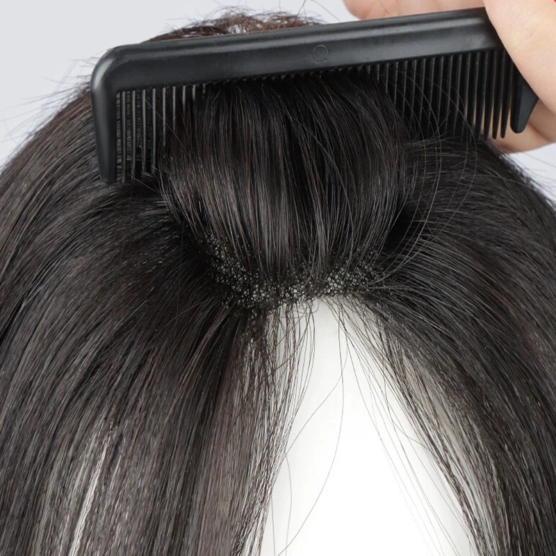 

Pure Hand-Tied Silk Mesh Base with Clips Hair Toppers for Women Real Human Hair,Hair Toppers for women With no Bangs,