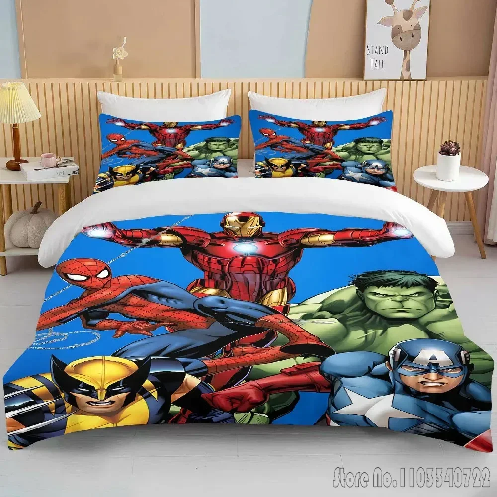 Marvell heróis vingadores impresso conjunto de cama capa edredão anime colcha adulto crianças presente aniversário tamanho completo king size conjunto cama