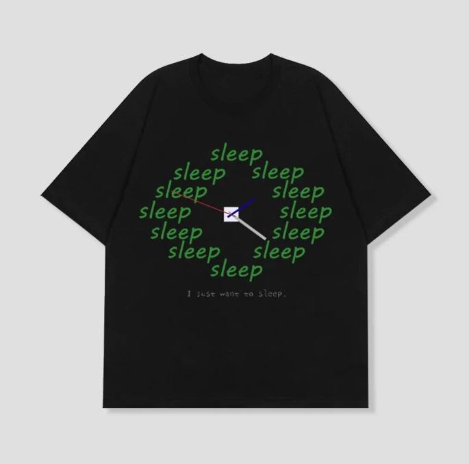Funny Sleep Clock Pattern Graphic Top Unisex I Just Want To Sleep Napping Meme Casual Short Sleeves Streetwear for Daily Workout