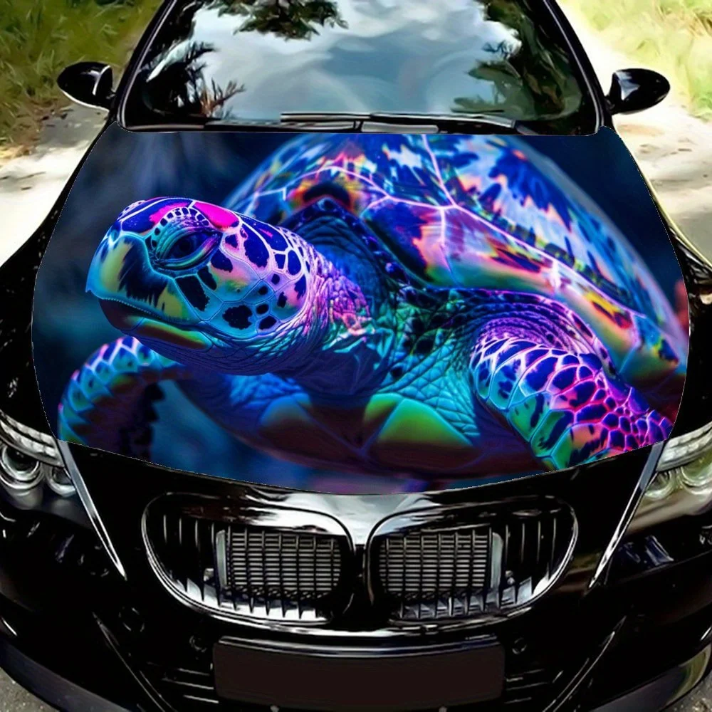 Colorful Sea Turtles of The Underwater World Car Hood Sticker, Durable Car Paint Set for Most Vehicles, Self Adhesive Waterproof