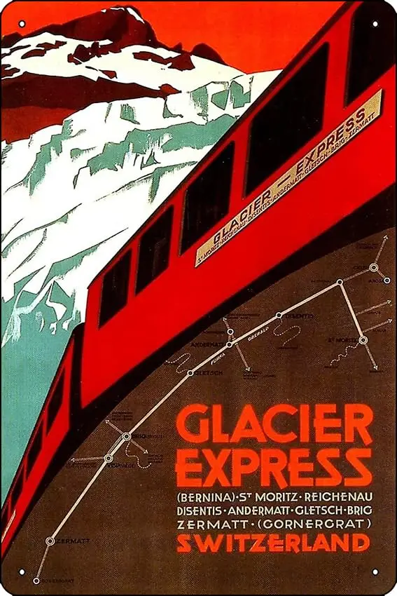 Vintage Travel - Glacier Poster Funny Metal Tin Sign for Home Kitchen Bar Room Garage Decor