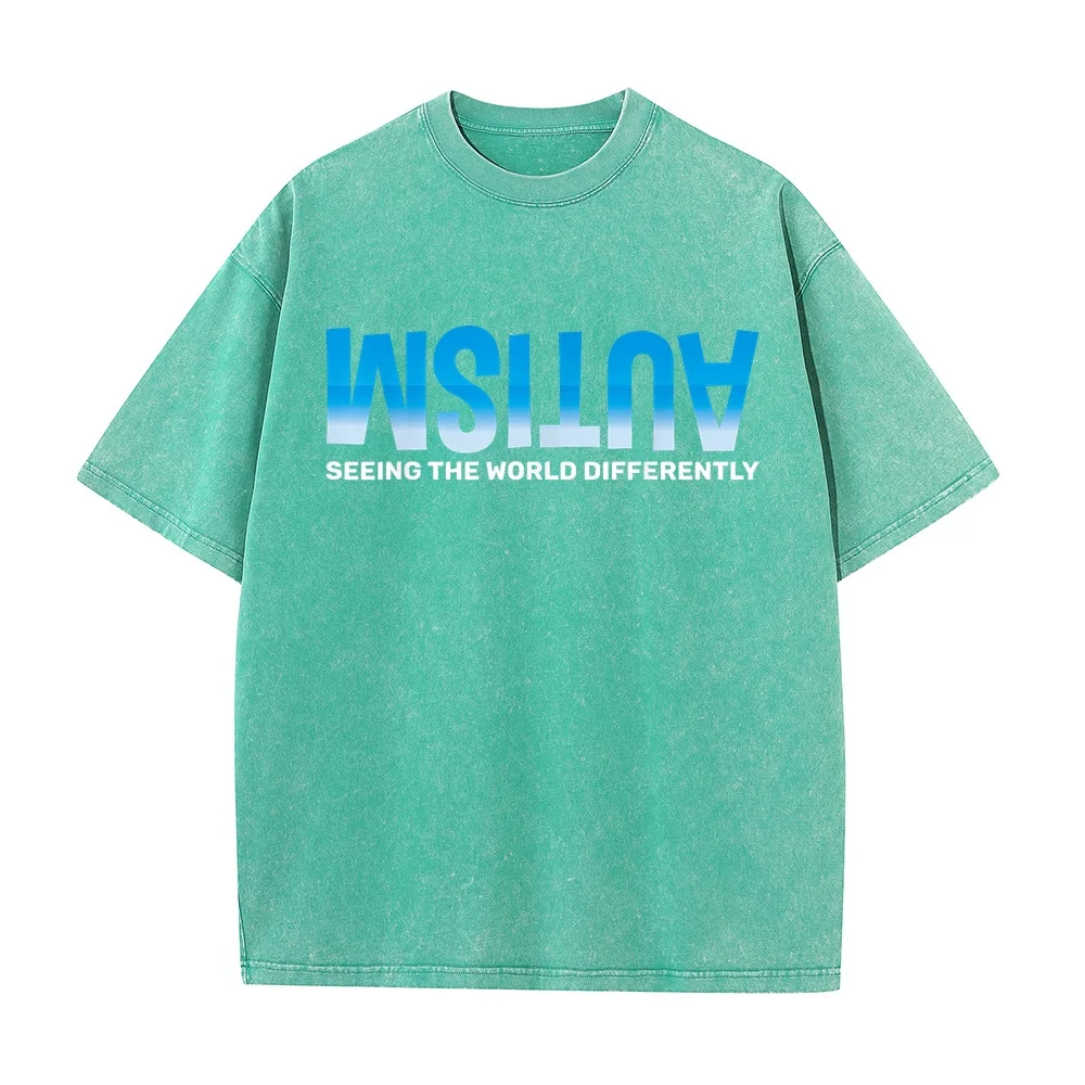 Seeing The World Differently Autism Awareness T-Shirt Canada Men's Clothing Overfit Short Sleeve Round Neck Printed Humor Shirt