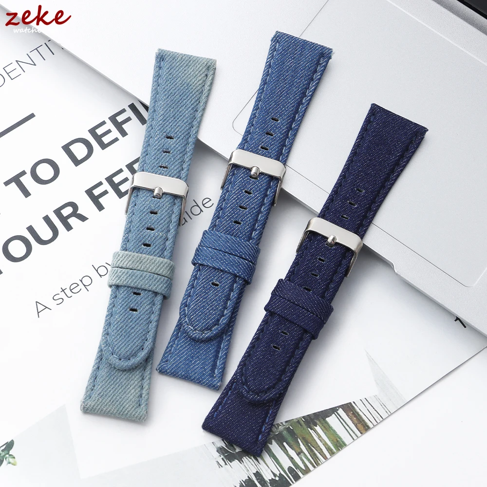 Image of Denim Stoff Nylon Uhrenarmband Canvas Uhrenarmband 22mm 24mm Universalarmband für Männer Frauen mit Dornschließe Smartwatch Soft Belt
