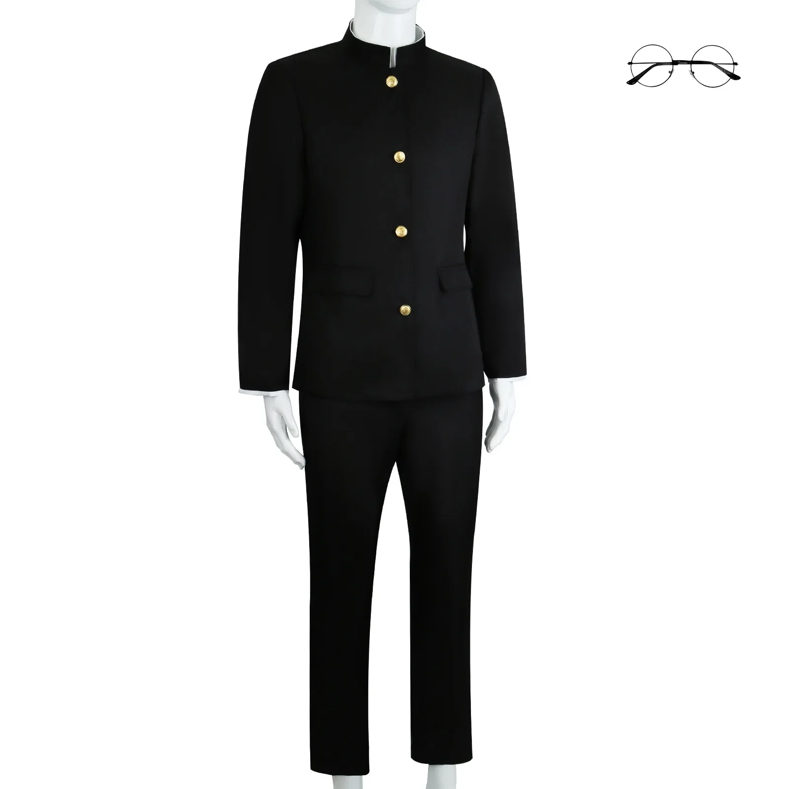 Ken Takakura Costume Cosplay Parrucca Anime Dandadan Okarun Uniforme scolastica Occhiali Giacca nera Pantaloni Gakuran Halloween Party Men