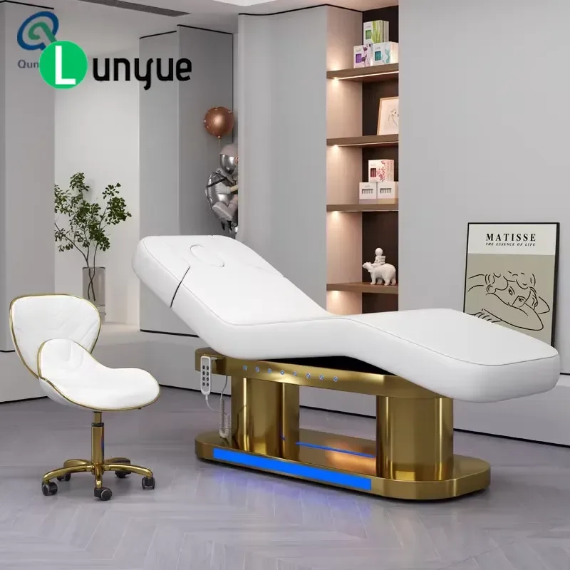 Luxury Electric 4 Motor Massage Bed Modern Curved Facial Clinic Eyelash Bed Metal Frame for Beauty Salons Spas Comfortable