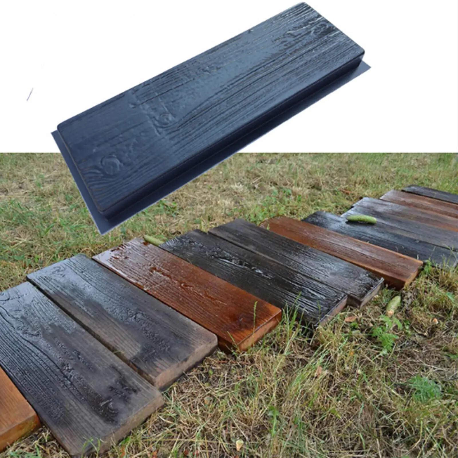 23.42x7.48x1.77in Black Wood Plank Grain Concrete Paving Stone Molds Stepping Stone Mold for Creating Sidewalks, Walkways, Paths, Patios, Picnic Areas
