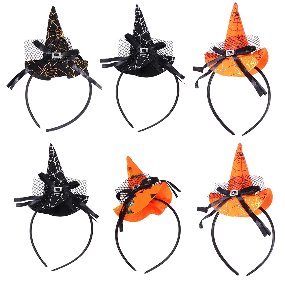 

6 Pcs Halloween Headdress Pumpkin Skull Headbands Fashion Witch Hat Hair Clasp Accessories for Party Festival Safe Durable
