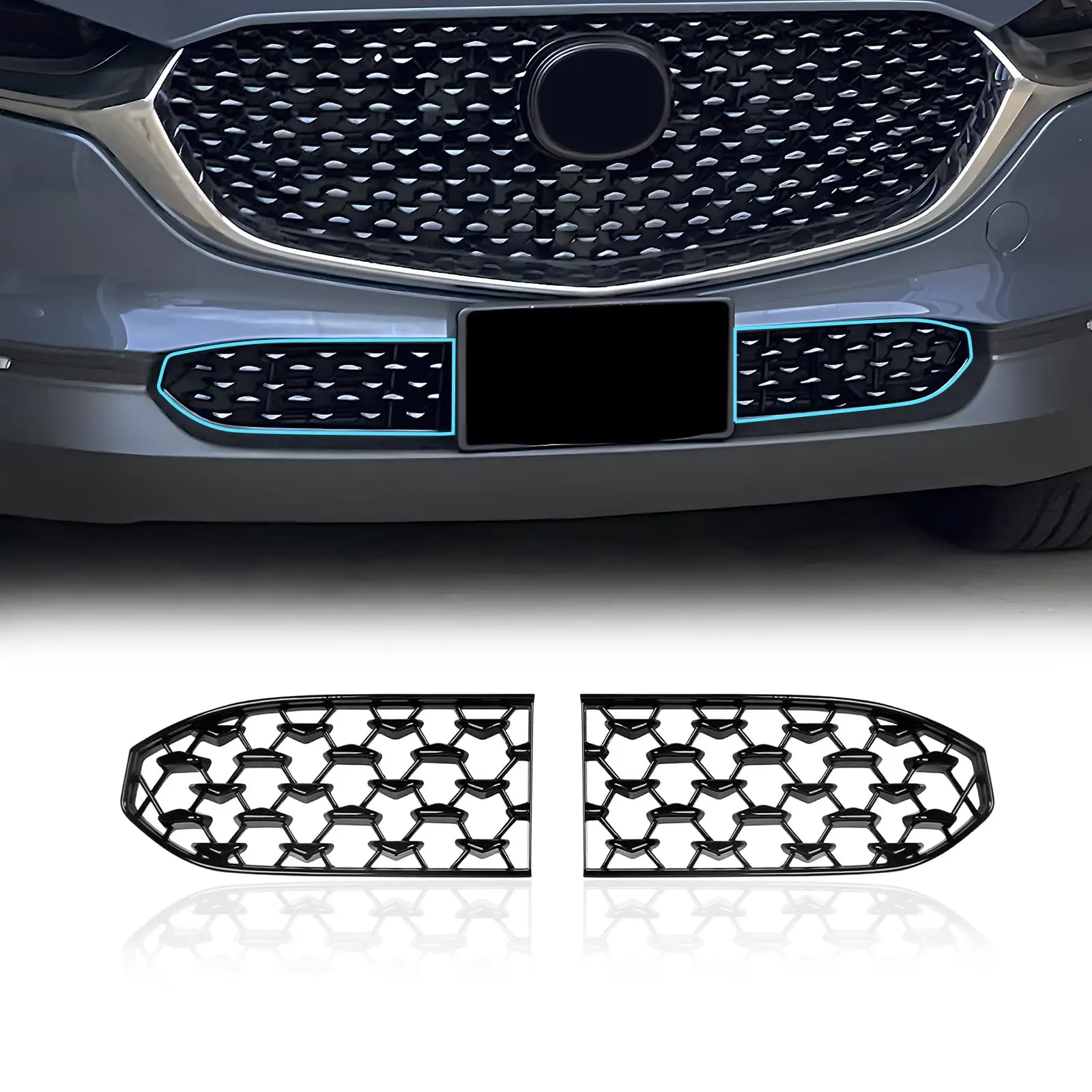 

2Pcs Car Front Grill Mesh Inserts Trims Front Grille Guard for Mazda CX-30 CX30 Accessories 2019 2020 2021 2022 2023