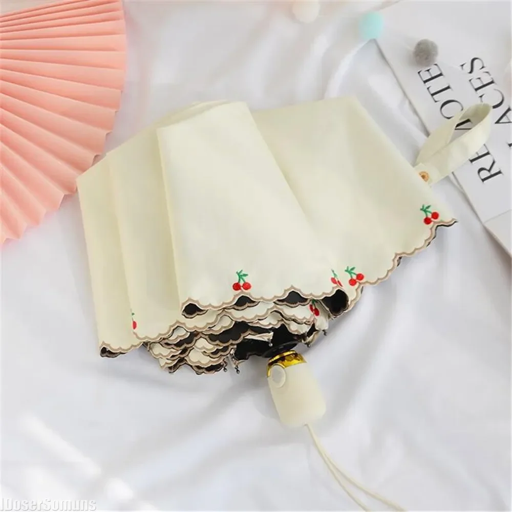 Elegant Embroidered Lace Umbrella with UV Protection Waterproof Three-Folding Sun Rain Paraguas Sunshade for Women Gifts