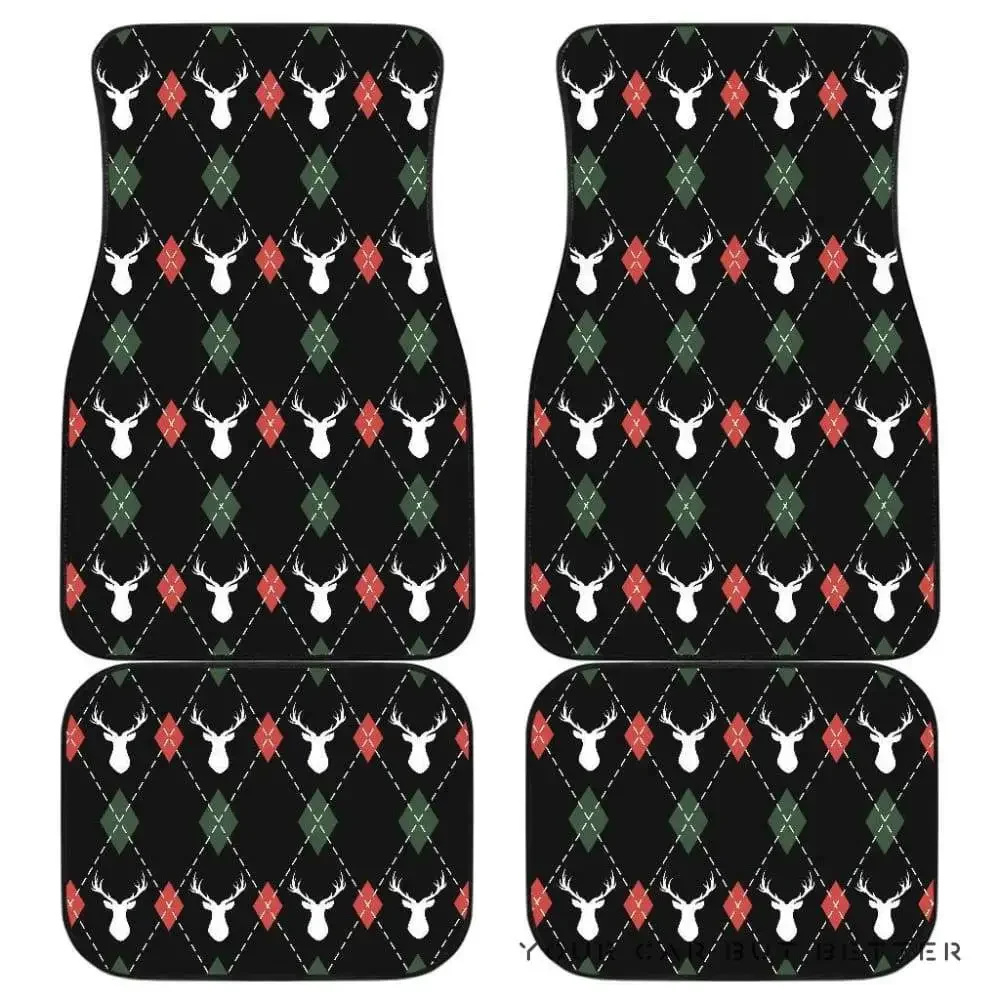 Deer Christmas New Year Pattern Argyle Front And Back Car Mats 045109